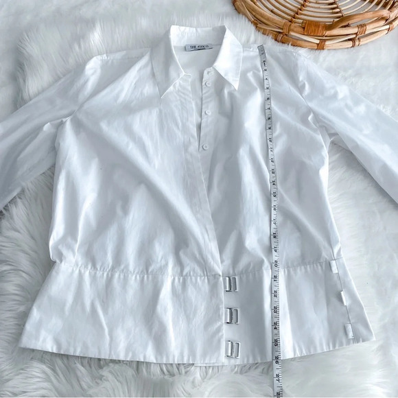 The Attico Delia Cotton Poplin Wrap Front Blouse Top White Faux Button Up - Picture 14 of 16